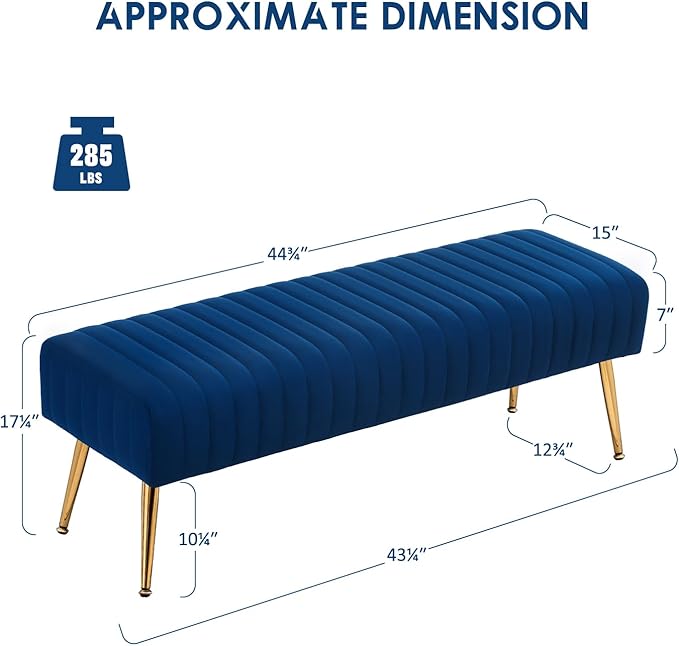 Furniliving Bedroom Bench Velvet Ottoman Bench - Image 2