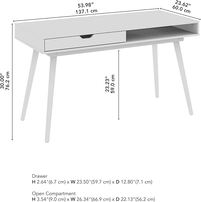 Bush Furniture Nora 54W Writing Desk in Pure White | Computer Table - Image 3