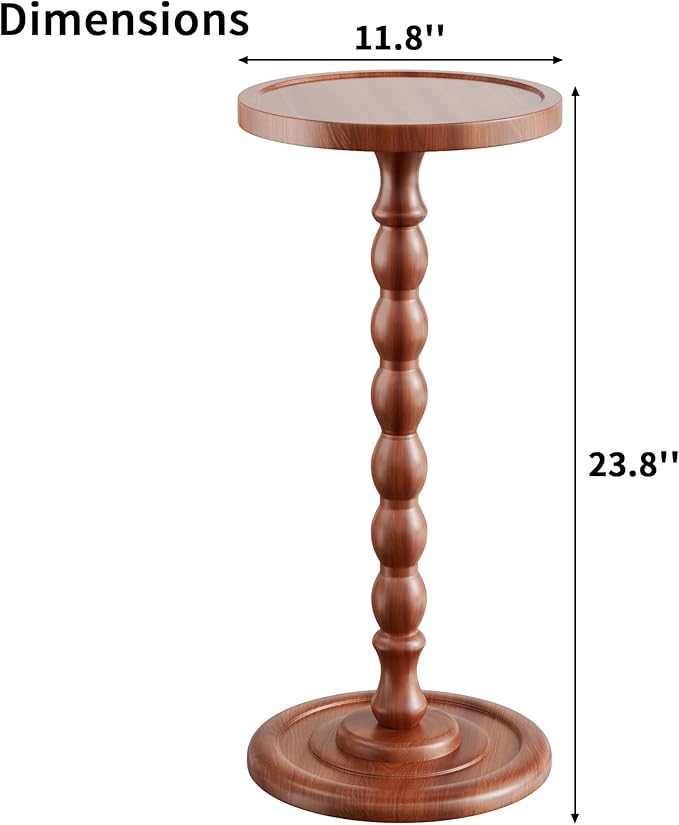 Solid Wood Drink Table, Rubber Wood‌ Small Round Side Table - Image 3