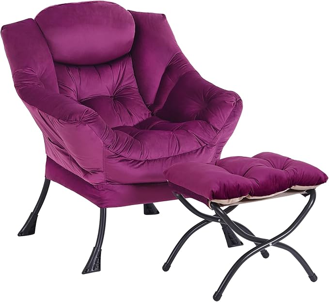 Lazy Chair with Ottoman, Modern Accent Chair Lounge Leisure Sofa Chair with - Image 8