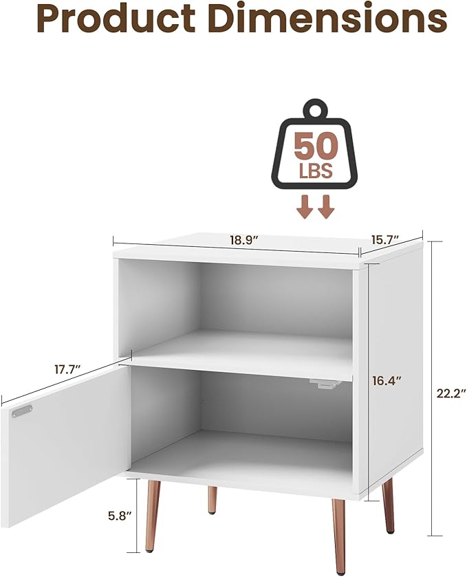 White Night Stand Set 2, Modern Bedside Table - Image 2
