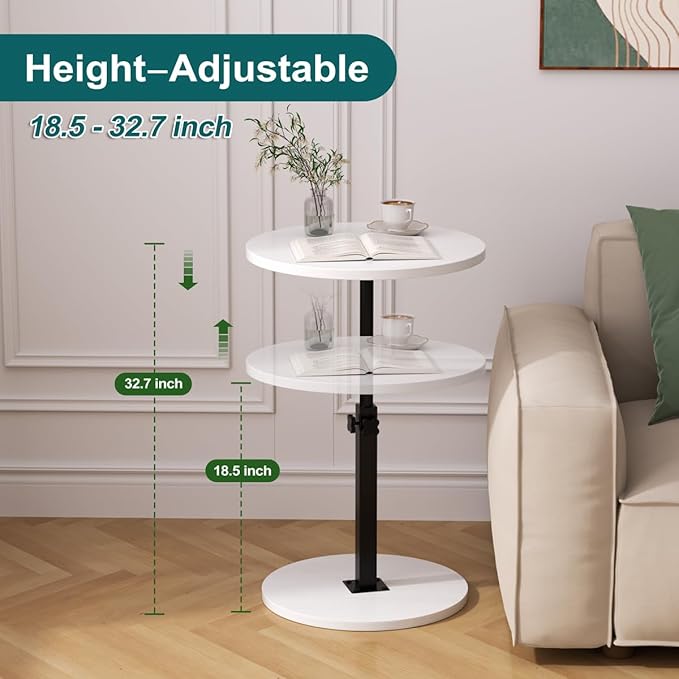 Adjustable Side Table, Round End Table, Small Bedside Table, Mid Century Modern - Image 3