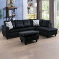 Black L-Shaped 3-Piece Flannel Sofa by Unknown
