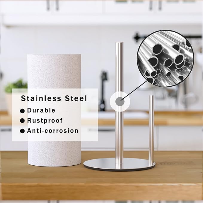 Paper Towel Holder Silver, Premium Stainless Steel Kitchen Roll Dispenser - Image 3