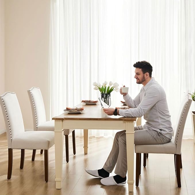 Kitchen Chairs Set of 2 Modern Upholstered Fabric Seat - Image 7