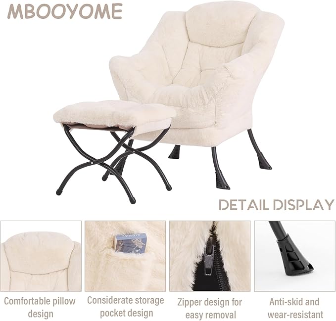 Lazy Chair with Folding Ottoman, Modern Accent Lounge Armchair with Armrests - Image 7