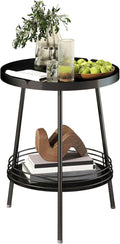 Benkyo 2 Tier Black Metal Round Side Table Tiered Two Shelf Storage Coffee Sofa by Benkyo