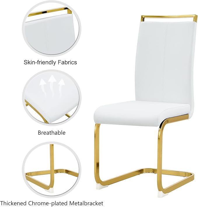Modern Dining Chairs Set of 6, High Back White Kitchen Chairs, Faux Leather - Image 5