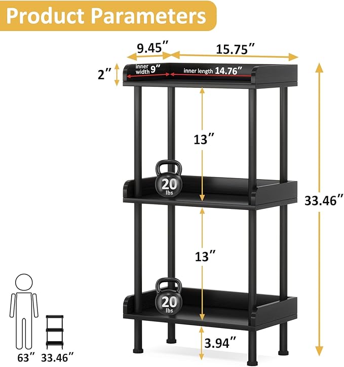 Hosfais Bookshelf Small Book Shelf, 3 Tier Wood Bookcase Industrial Bookshelf - Image 3