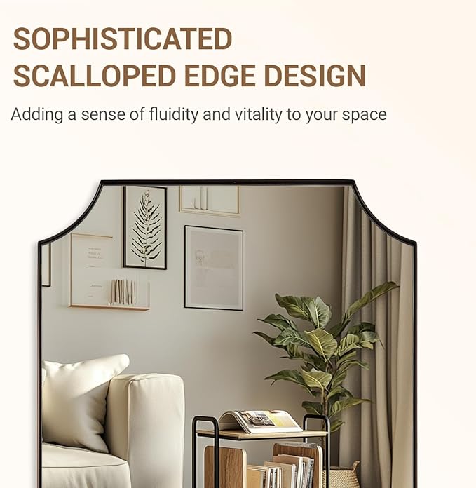 ANDY STAR 30x40 Inch Bathroom Mirror, Brushed Bronze Rectangle Scalloped Mirror - Image 5