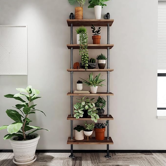 Industrial Pipe Bookshelves Rustic Wall Ladder Bookshelf Display Storage Stand - Image 4