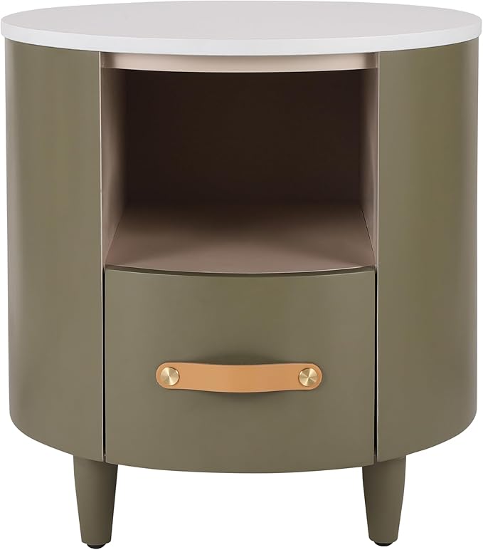 Merax Round Nightstand with Storage Drawer, MDF Contemporary Modern Bedside - Image 3