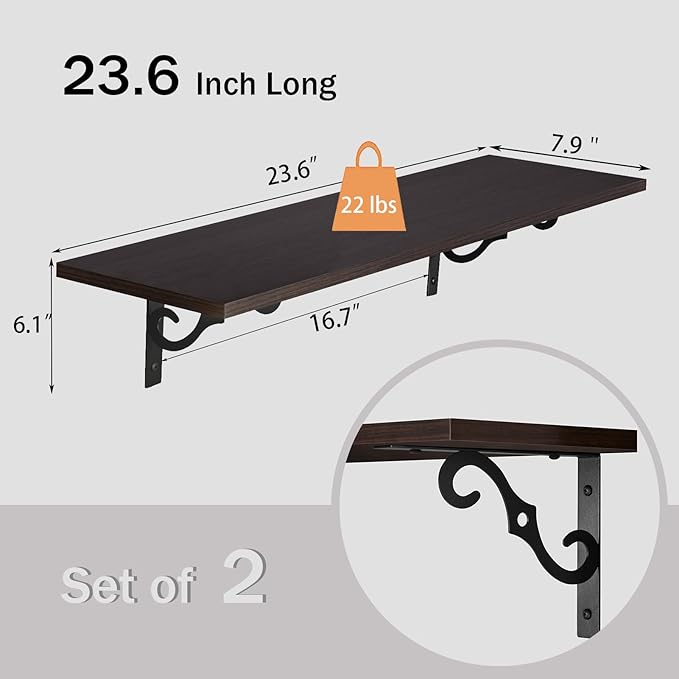 DINZI LVJ Long Wall Shelves, 23.6 Inch Large Floating Shelves Set of 2 - Image 3