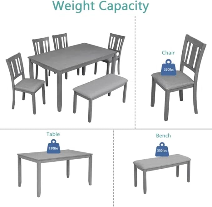 6-Piece Dining Table Set for 4-6 People, Kitchen Set - Image 5