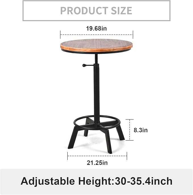 Farmhouse Bar Table 30-35.4inch Height Adjustable Rustic Bistro Pub Table - Image 3