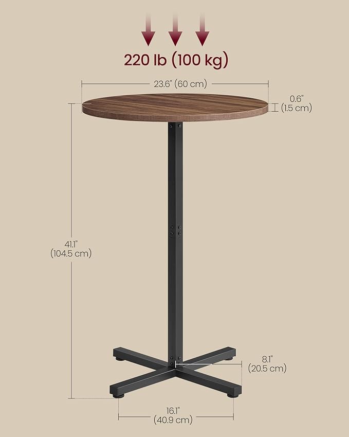 VASAGLE Round Cocktail Table, High Top Bar Pub Table - Image 3