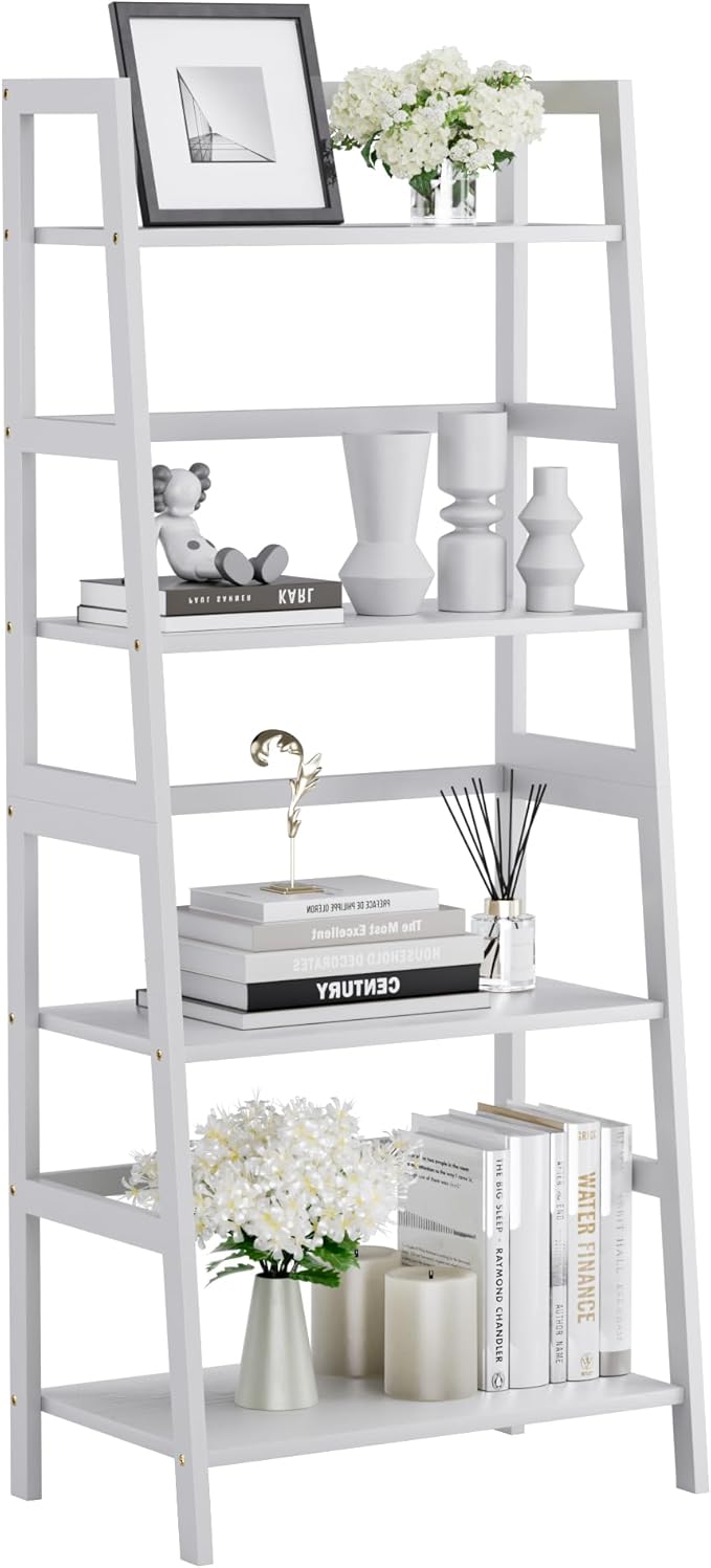 HITNET Ladder Shelf, 4 Tier Bookshelf, Floor Standing Bathroom Storage Rack by HITNET