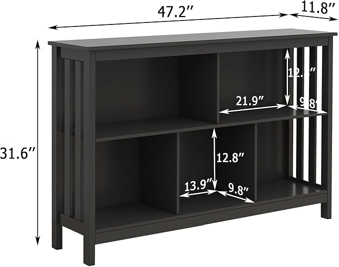 TaoHFE Short Bookshelf with 2-Layer 5 Cube Shelf, Wooden Bookcase Modern - Image 3