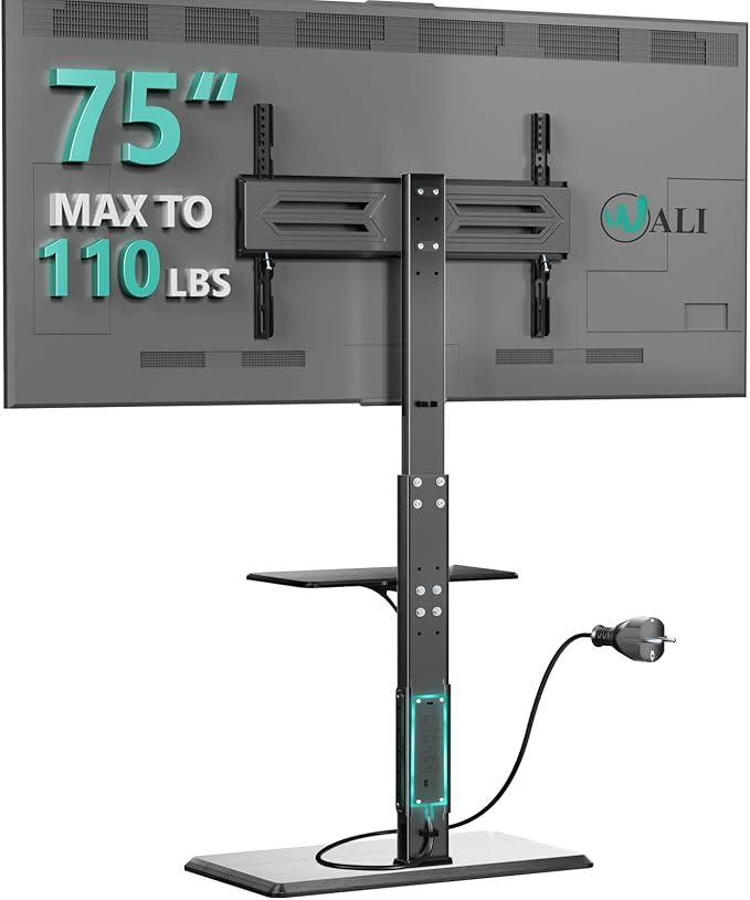 WALI Floor TV Stand with Power Outlet & AV Shelf, Tall TV Stand Mount by WALI