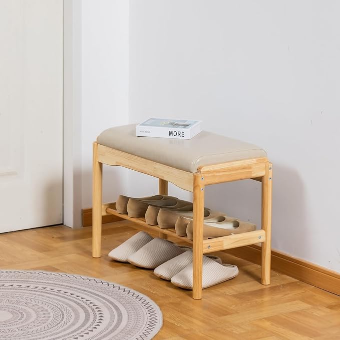 latifolia Small Shoe Bench, Solid Wood Bench - Image 2