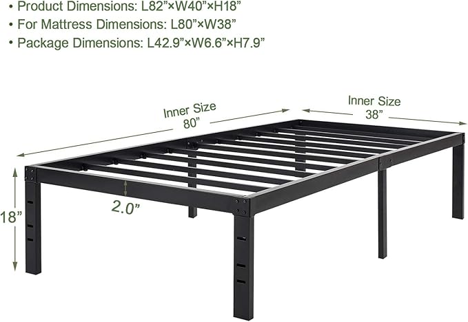 45MinST 18 Inch Platform Bed Frame/Easy Assembly Mattress Foundation / 3000lbs - Image 2
