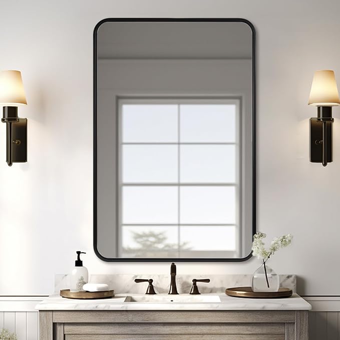 ANDY STAR 48X32 Inch Black Bathroom Mirror, Rounded Rectangle Mirror - Image 7