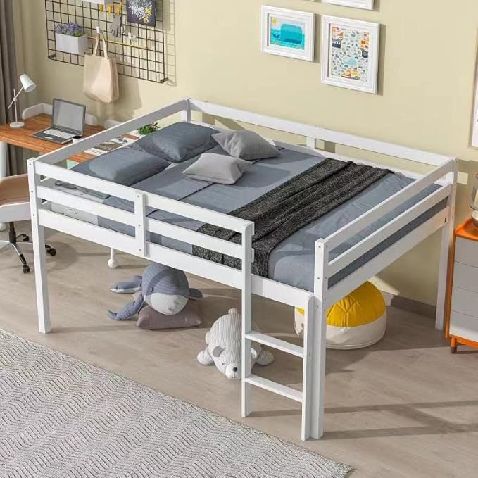 HomSof Full Loft Bed with Guard Rail & Ladder, No Box Spring Needed, Easy - Image 3