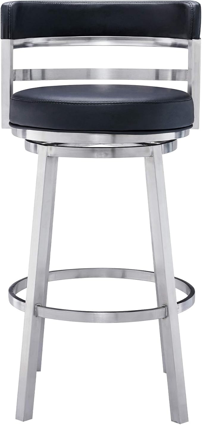 Armen Living Titana 26" Counter Height Swivel Black Faux Leather and Brushed - Image 4