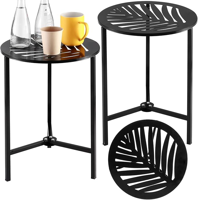 2 Packs 13" Metal Outdoor Side Tables Small Black Outside End Table by Party+Zealot