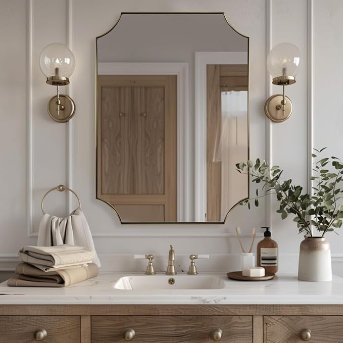 ANDY STAR Brushed Gold Bathroom Mirror, 22x30 Inch Scalloped Rectangle Mirror - Image 3