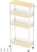 YBING Slim Storage Cart 4-Tier Rolling Kitchen Utility Cart White Narrow by YBING