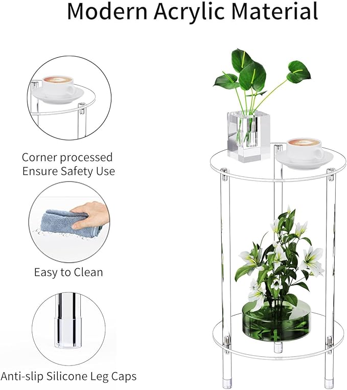 Clear Round Acrylic Side Table Set of 2 - Image 4