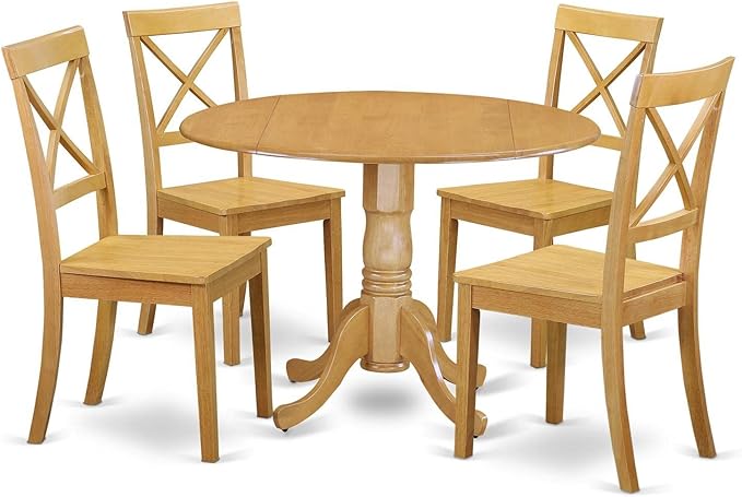 East West Furniture DLBO5-OAK-W 5 Piece Dining Set Includes a Round Dining Room by EastWestFurniture