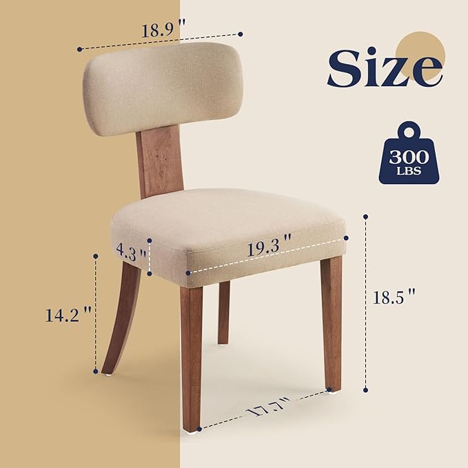 Mid Century Modern Dining Chairs Set of 2, Linen Upholstered Kitchen Chairs - Image 3