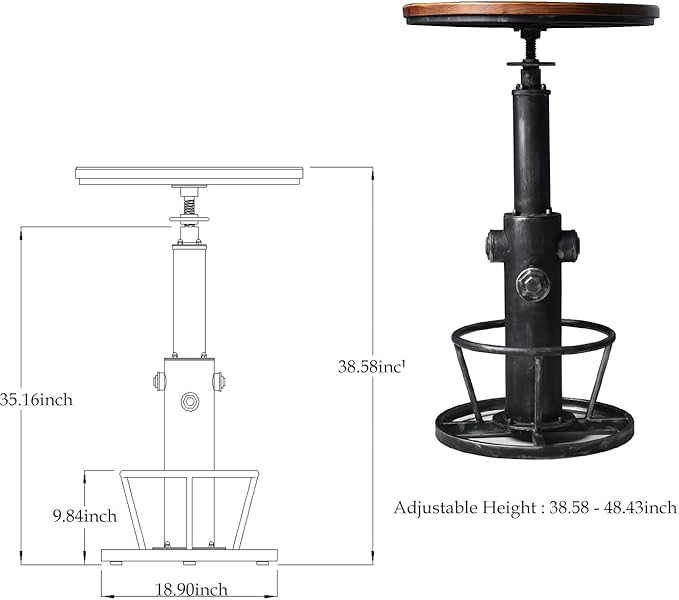 Topower Industrial Bar Table 38.58-48.43" Adjustable Pub Table Kitchen Dining - Image 2