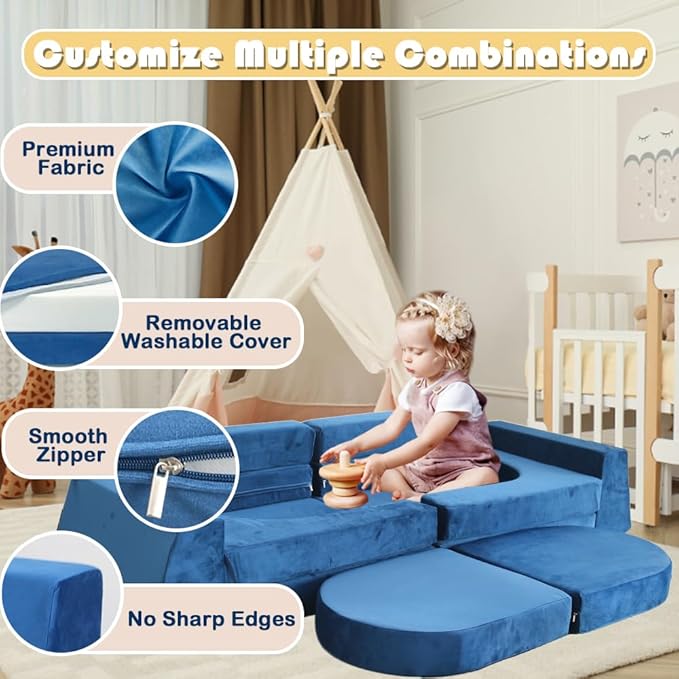 Modular Kids Play Couch Convertible Building Fort Sofa and Cushion 10Pcs Child - Image 4