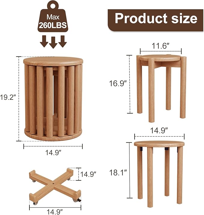 Stackable Stools Set of 4, Wooden Stool 18 Inch Stool Stackable Side Tables - Image 2