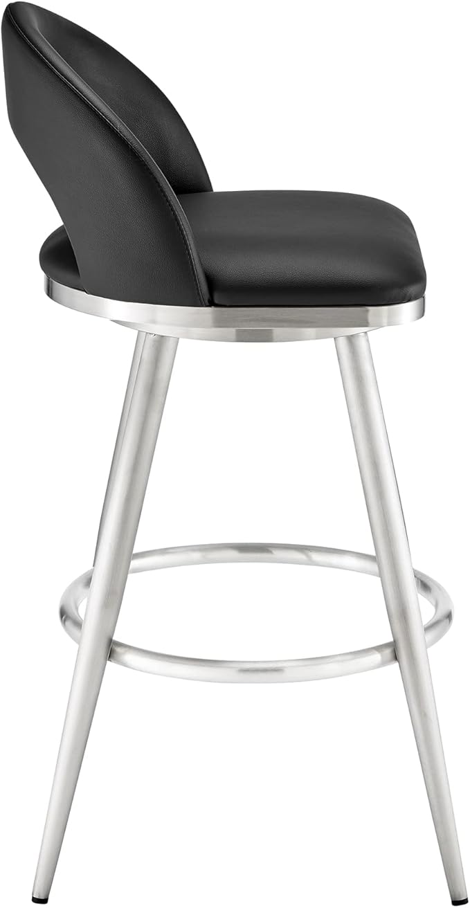 Armen Living Charlotte Swivel Bar Stool in Brushed Stainless Steel - Image 5