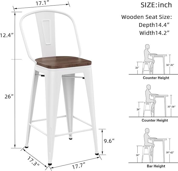 Yongqiang 26 inch Metal Bar Stools Set of 4 Farmhouse Kitchen Island Counter - Image 3