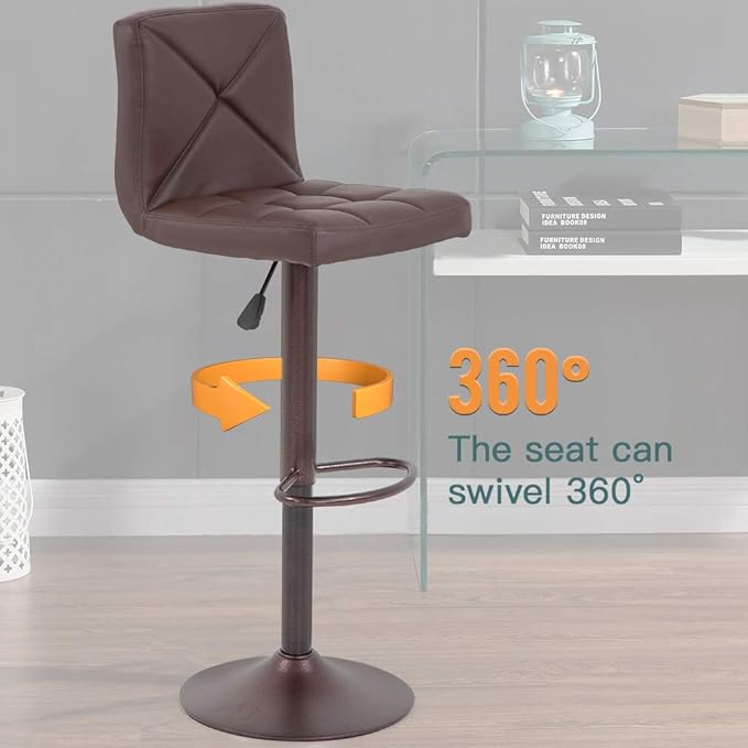 BestOffice Bar Stools Set of 2, PU Leather Swivel Bar Stools Kitchen Counter - Image 4
