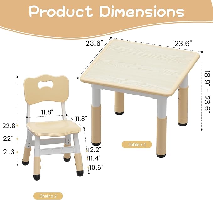 GarveeHome Kids Table and 2 Chairs Set, Height Adjustable Toddler Table and - Image 2
