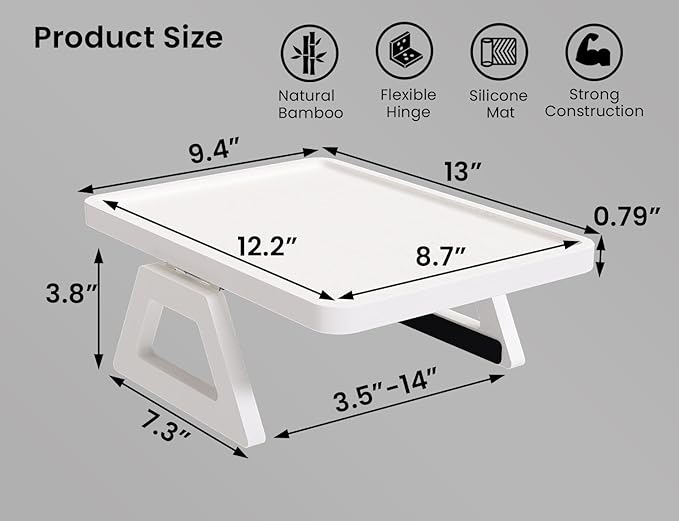 2 Pack Couch Arm Tray, Bamboo Folding Sofa Tray, Sofa Armrest Trays Clip-On - Image 6
