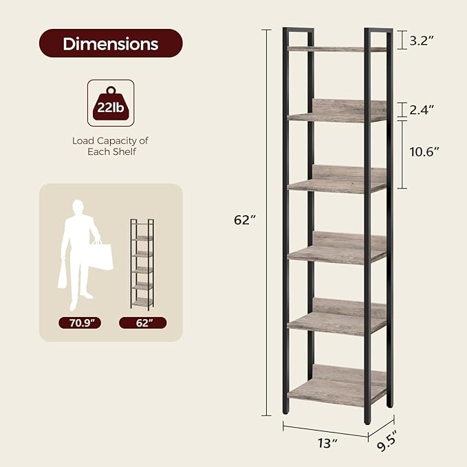 Bookshelf, 6-Tier Bookcase, Standing Book Shelf - Image 3