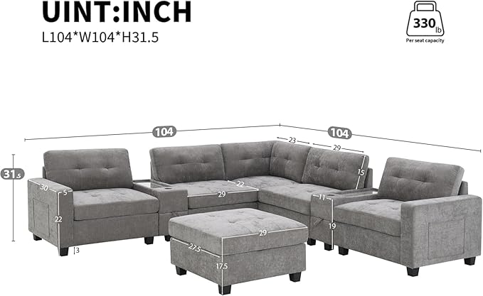 Merax 104 * 104" Chenille Sectional Couches - Image 2