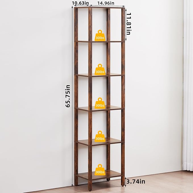 66in Tall Bookshelf 6-Tier Small Narrow Bookcase, Skinny Book Shelf - Image 2