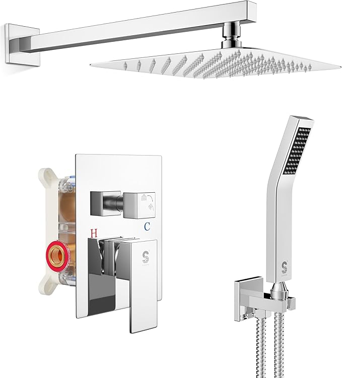 SR SUN RISE SRSH-F5043 Bathroom Luxury Rain Mixer Combo Set Wall Mounted by SRSUNRISE