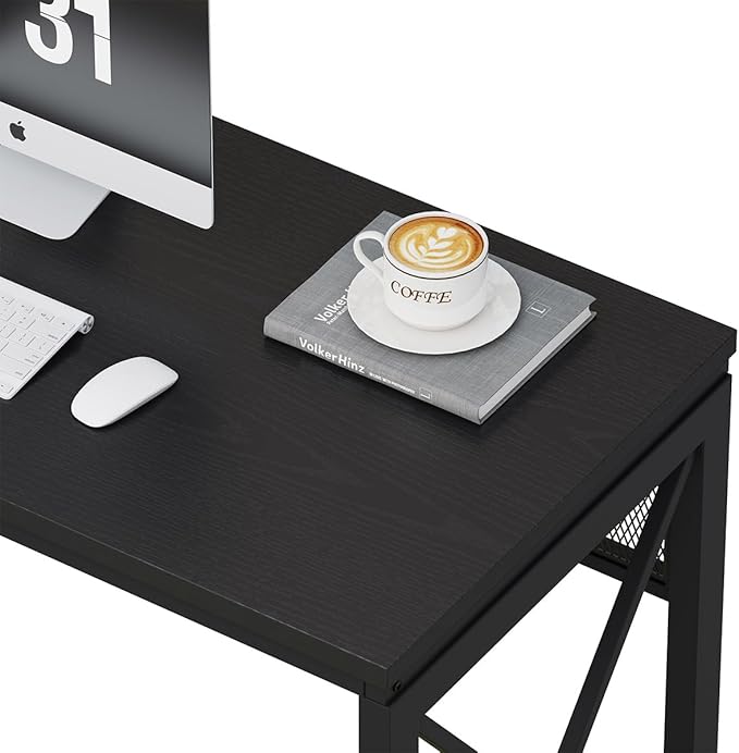 BON AUGURE Black Desk, Wood Computer Desk, Industrial Office Desks, Sturdy - Image 5
