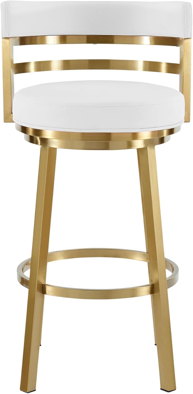 Armen Living Madrid 30" Seat Height Swivel Modern White Faux Leather and Gold - Image 5