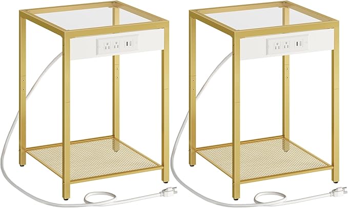 HOOBRO Side Table with Charging Station, Nightstand by HOOBRO