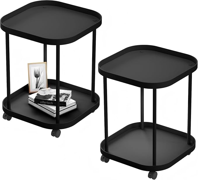 Side Table with Wheels, End Table Living Room Plastic Mobile Sofa Side Table by villertech